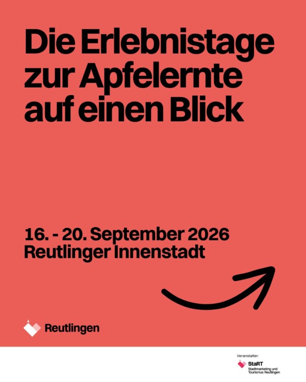 In Reutlingen dreht sich alles um den Apfel!🍎 

Dich erwartet eine Woche voller Apfel-Erlebnisse: Freu dich auf einen Erlebnismarkt, einen Backworkshop, eine Wanderbaum-Rallye sowie tolle Aktionen und Angebote im Einzelhandel und in der Gastronomie. Komm vorbei und erlebe die Apfelernte!

📍 Reutlinger Innenstadt
📅 16. bis 20. September

👉 Mehr Infos: visitreutlingen.de

#reutlingen #nurlieben #visitreutlingen #veranstaltung #apfel